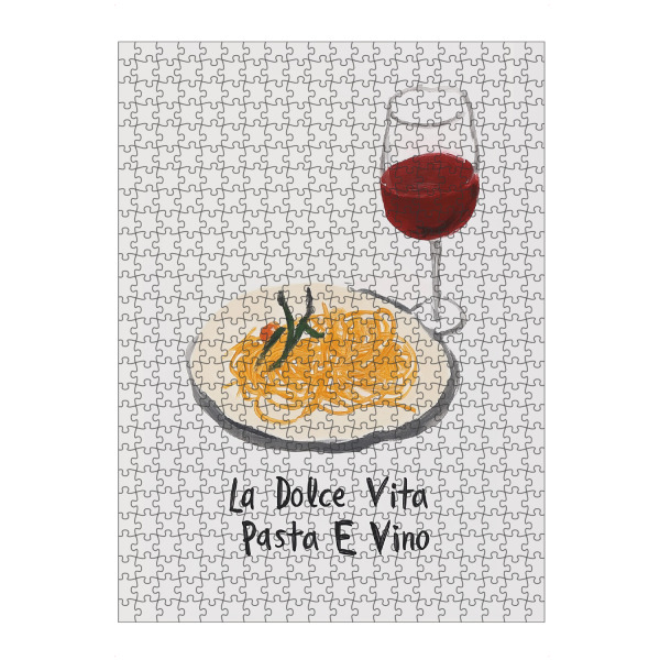 Puzzle Ravensburger "Pasta & Vino – Dolce Vita" artboxONE - Typografie,Essen & Trinken,Essen & Trinken / Alkohol,Essen & Trinken / Obst & Gemüse