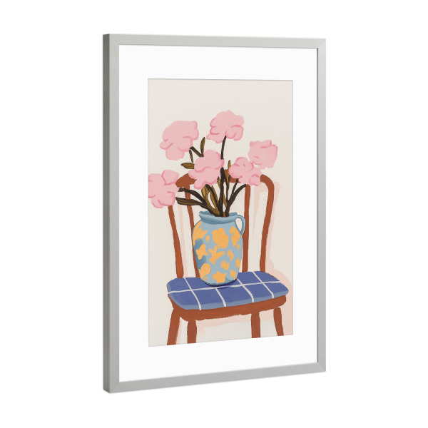 Poster mit Rahmen Silber "Rosa Blumen im Vintage-Stil" artboxONE - Floral,Abstrakt