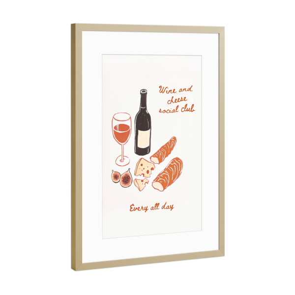 Poster mit Rahmen Gold "Wein & Käse – Genuss pur" artboxONE - Essen & Trinken,Essen & Trinken / Alkohol,Essen & Trinken / Obst & Gemüse