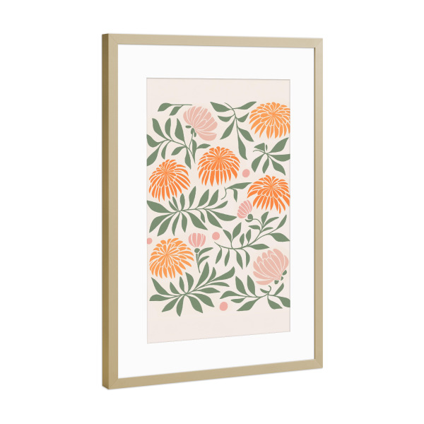 Poster mit Rahmen Gold "Blütenpracht im Gleichklang" artboxONE - Floral,Abstrakt