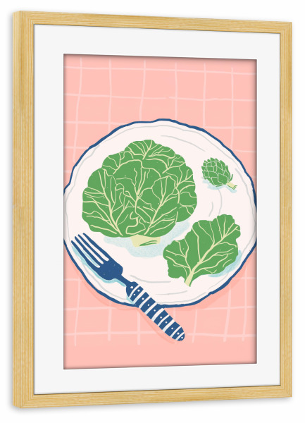Poster mit Rahmen kiefer "Leafy Greens & Table Dreams" artboxONE - Essen & Trinken,Essen & Trinken / Obst & Gemüse