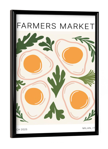 Poster mit schwarzem Rahmen "Eggs & Greens – Milan Vibes" artboxONE - Floral,Essen & Trinken