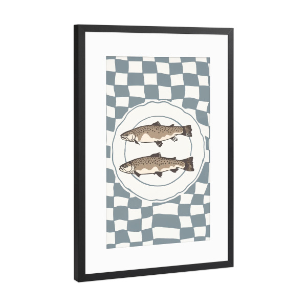 Poster mit Rahmen Schwarz (Metallic) "Zwei Forellen auf dem Teller" artboxONE - Tiere,Abstrakt