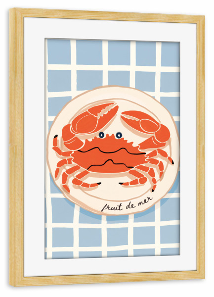Poster mit Rahmen kiefer "Crab on the Table" artboxONE - Tiere,Essen & Trinken