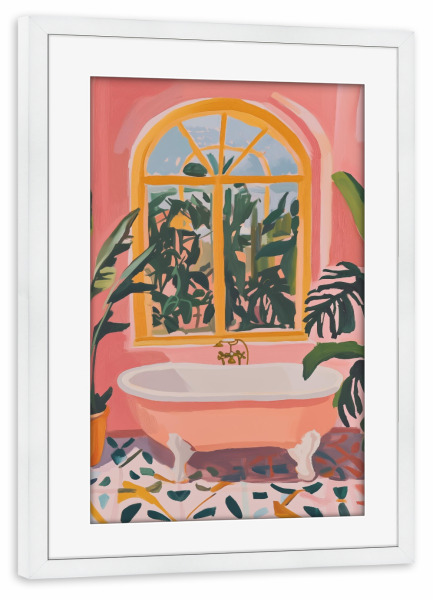 Poster mit Rahmen weiß "Tropical Pink Bad" artboxONE - Natur,Architektur