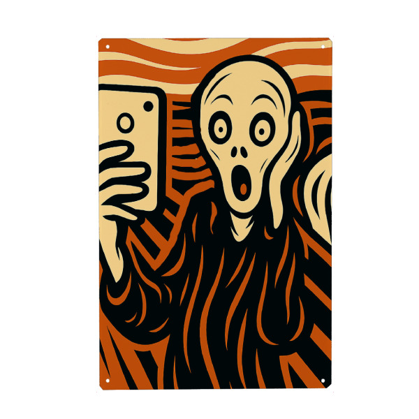 Holzbild "The selfie scream" artboxONE - Abstrakt,Lustig - Parody,Modern,Smartphone,Scream,Expression,Shocking,Digital,Bold,Vibrant,Reinterpretation