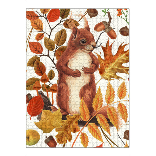 Puzzle Ravensburger "Eichhörnchen und Flora auf Weiß" artboxONE - Tiere