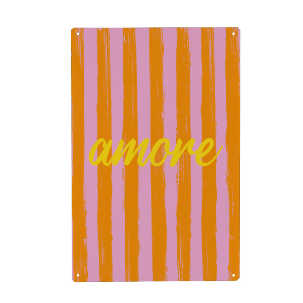 Metall Poster "Amore Orange Pink" artboxONE - Typografie,Liebe - Amore,Liebe,Gestreift,Verspielt,Bunt,Illustration,Orange,Pink,Italien,Italienisch