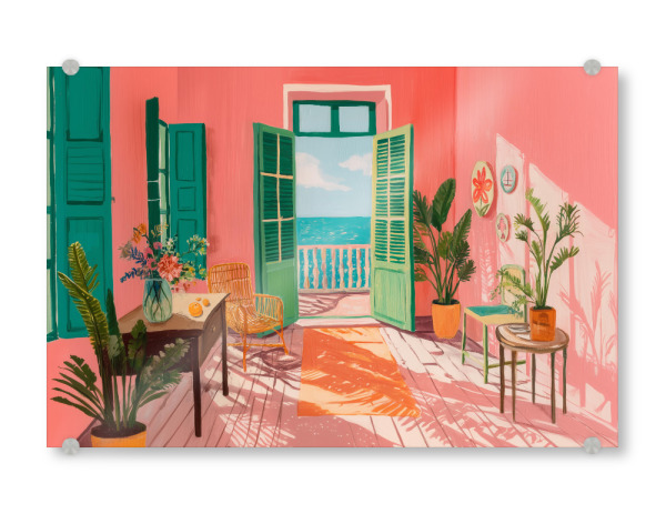 Acrylglasbild "Sommer Reise mit Meerblick" artboxONE - Floral,Architektur,Reise / Strand und Meer