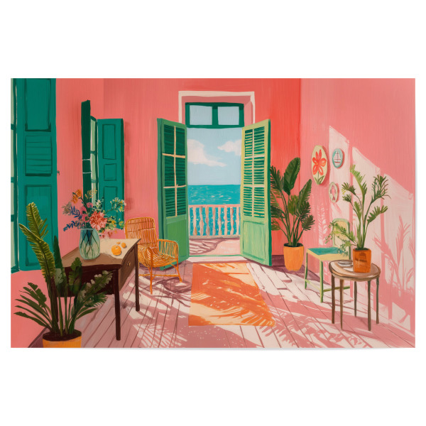 Poster "Sommer Reise mit Meerblick" artboxONE - Floral,Architektur,Reise / Strand und Meer