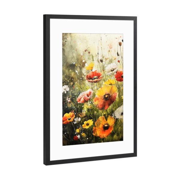 Poster mit Rahmen Schwarz (Metallic) "Wildblumenwiese k" artboxONE - Natur,Floral - Wiese,Blumen,Wildblumen,Pflanzen,Garten,Botanisch