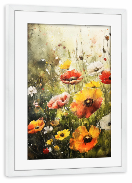Poster mit Rahmen weiß "Wildblumenwiese k" artboxONE - Natur,Floral - Wiese,Blumen,Wildblumen,Pflanzen,Garten,Botanisch