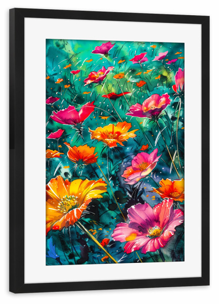 Poster mit Rahmen schwarz "Wildblumenwiese m" artboxONE - Natur,Floral - Wiese,Blumen,Wildblumen,Pflanzen,Garten,Botanisch