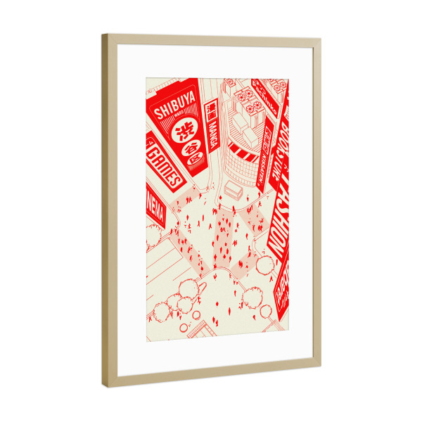 Poster mit Rahmen Gold "Cityscape japan" artboxONE - Abstrakt,Städte / Tokio - Shibuya,Cityscape,Signs,Manga,Fashion,Cinema,Games,Urban,Crowd,Japan