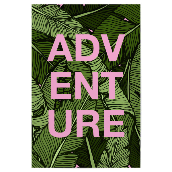 Poster 30x20 cm "Abenteuer im Dschungel" artboxONE - Typografie,Natur - Schriftzug,Minimal,Dschungel,Bananenblätter,Tropisch,Zitate,Tippfehler