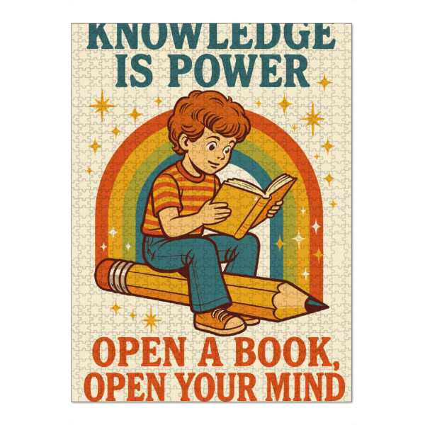 Puzzle Ravensburger "Knowledge is power" artboxONE - Für Kinder - Lesen,Kind,Bleistift,Regenbogen,Sterne,Wissen,Bildung,Inspiration,Bunt,Lernen