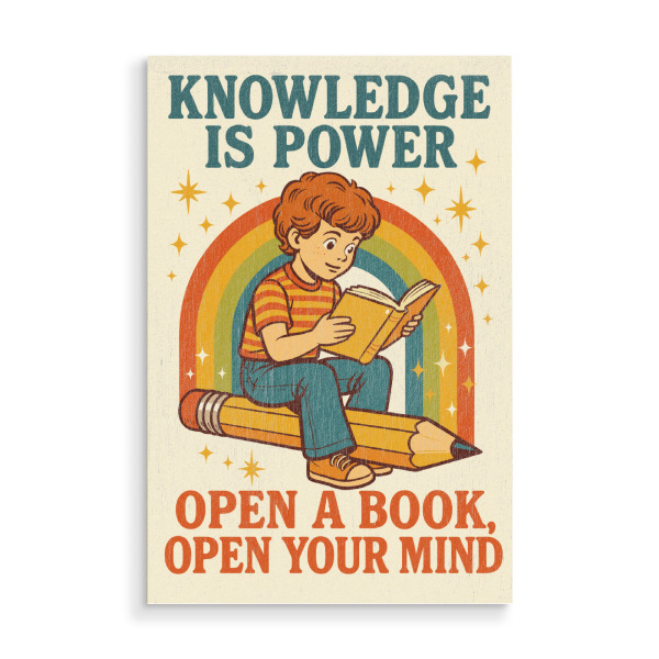 Holzbild "Knowledge is power" artboxONE - Für Kinder - Lesen,Kind,Bleistift,Regenbogen,Sterne,Wissen,Bildung,Inspiration,Bunt,Lernen
