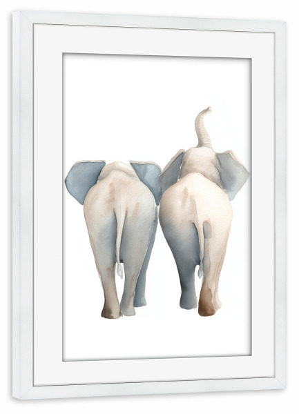 Poster mit Rahmen weiß "Elefanten Spaziergang" artboxONE - Natur,Tiere,Liebe