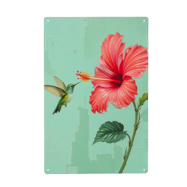 Holzbild "Ein Vogel besuchte meinen Garten" artboxONE - Natur,Tiere,Abstrakt