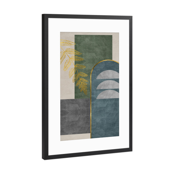 Poster mit Rahmen Schwarz (Metallic) "A golden leafy branch" artboxONE - Abstrakt,Geometrie