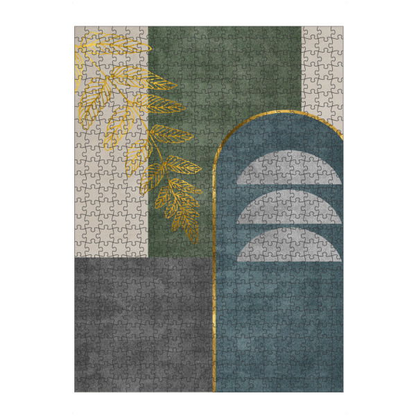 Puzzle Ravensburger "A golden leafy branch" artboxONE - Abstrakt,Geometrie - Geometric,Gold,Leaf,Abstract,Teal,Green,Gray,Modern,Minimalistic,Design