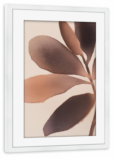 Poster mit Rahmen weiß "Erdige Töne abstraktes Blatt" artboxONE - Natur,Floral,Abstrakt - Zusammenfassung kunst,Aquarellkunst,Blattkunst,Erdig