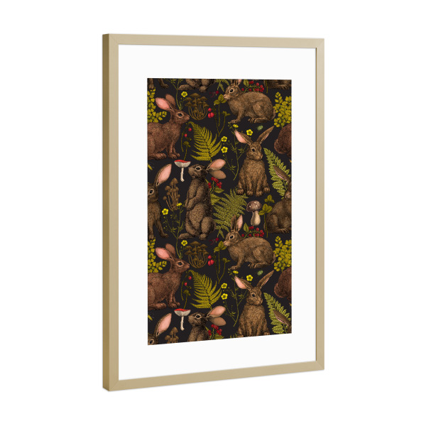 Poster mit Rahmen Gold "Kaninchen und Waldflora" artboxONE - Tiere