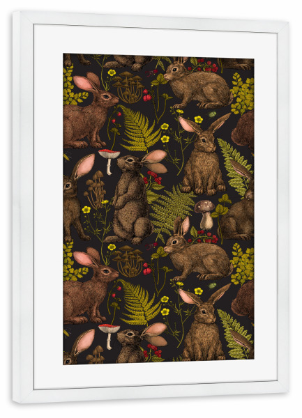 Poster mit Rahmen weiß "Kaninchen und Waldflora" artboxONE - Tiere