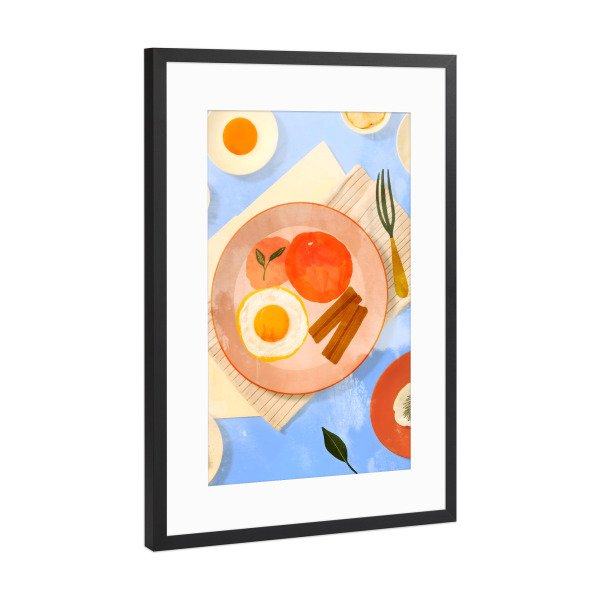 Poster mit Rahmen Schwarz (Metallic) "Sunny side up breakfast" artboxONE - Essen & Trinken