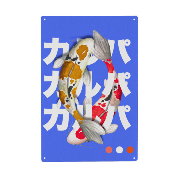 Metall Poster "Two koi fish" artboxONE - Tiere,Abstrakt,Städte / Tokio - Koi,Fish,Japanese,Vibrant,Blue background,Red,Orange,Swimming,Harmony,Design