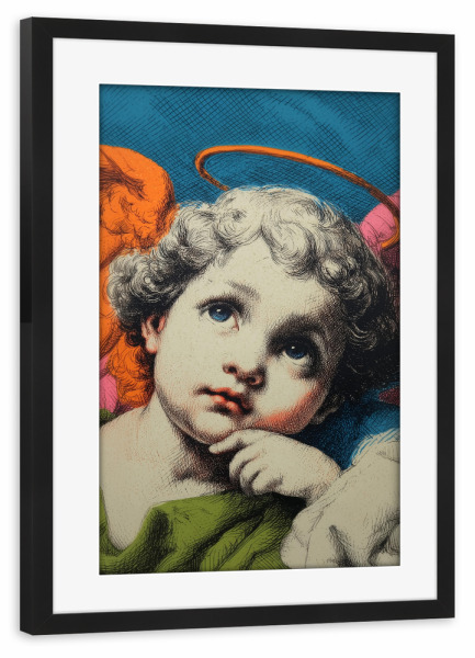 Poster mit Rahmen schwarz "Engels Zeichnung mit Halo" artboxONE - Für Kinder,Abstrakt,Menschen