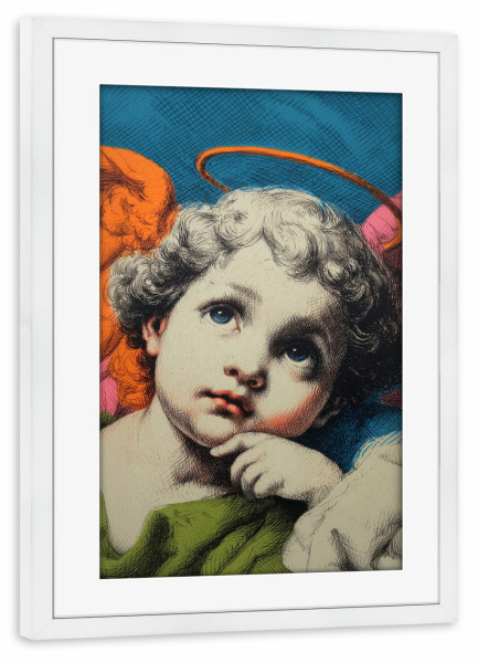 Poster mit Rahmen weiß "Engels Zeichnung mit Halo" artboxONE - Für Kinder,Abstrakt,Menschen