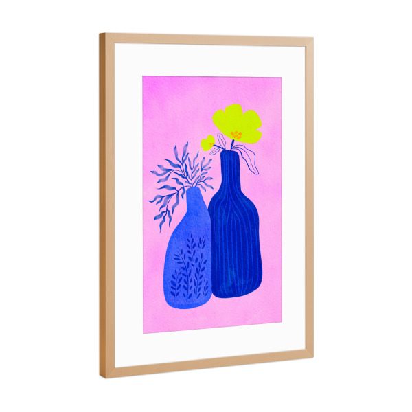 Poster mit Rahmen Kupfer "Two blue floral vase" artboxONE - Floral