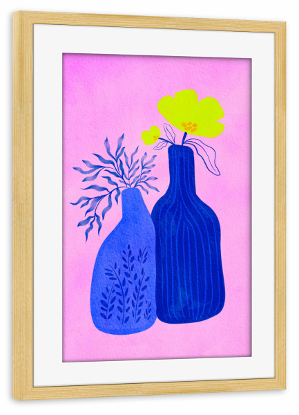 Poster mit Rahmen kiefer "Two blue floral vase" artboxONE - Floral