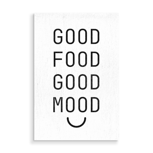 Holzbild "Good Food Mood" artboxONE - Typografie,Essen & Trinken - Essen,Spaß,Freude,Laune,Mood,Positivität,Küche