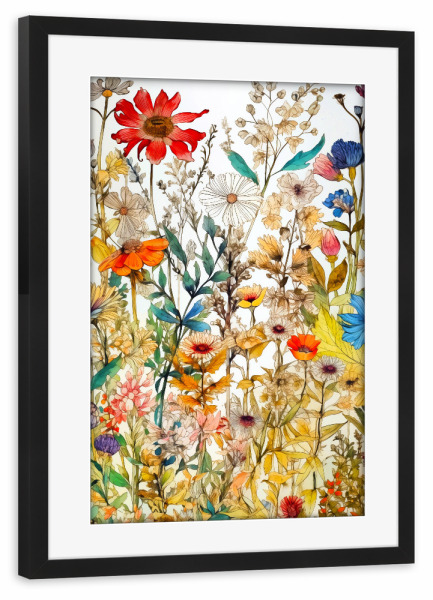 Poster mit Rahmen schwarz "Wildblumenwiese a" artboxONE - Natur,Floral - Wiese,Blumen,Wildblumen,Pflanzen,Garten,Botanisch