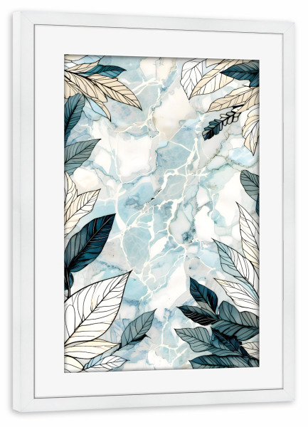 Poster mit Rahmen weiß "Botanisch auf Marmor" artboxONE - Floral,Abstrakt