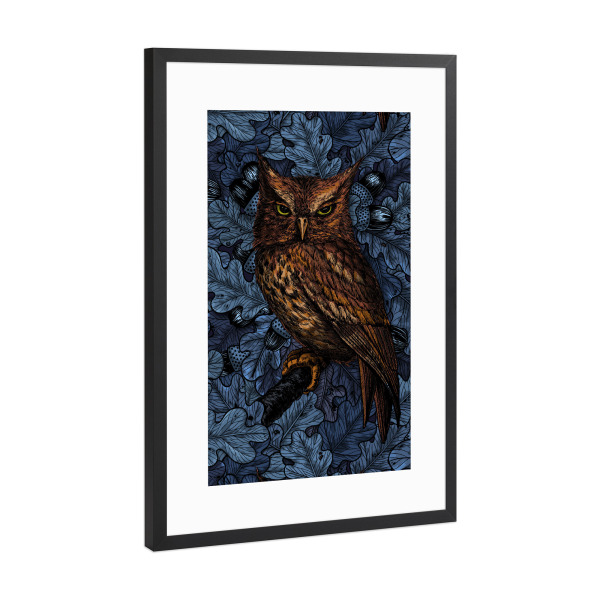 Poster mit Rahmen Schwarz (Metallic) "Eulen in Eichenbaum" artboxONE - Tiere