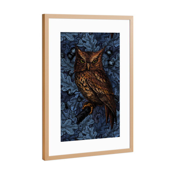 Poster mit Rahmen Kupfer "Eulen in Eichenbaum" artboxONE - Tiere