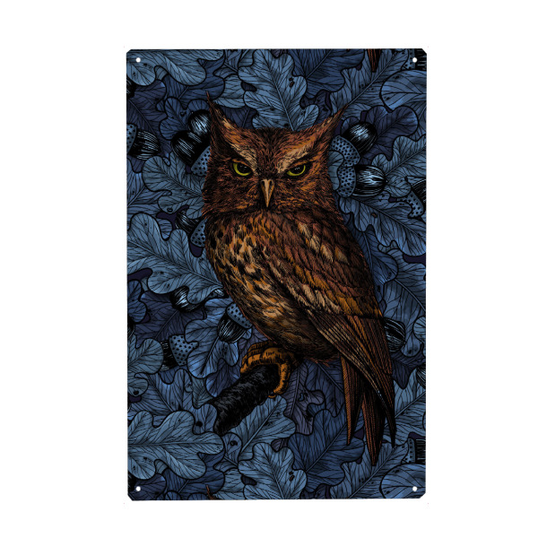 Metall Poster "Eulen in Eichenbaum" artboxONE - Tiere