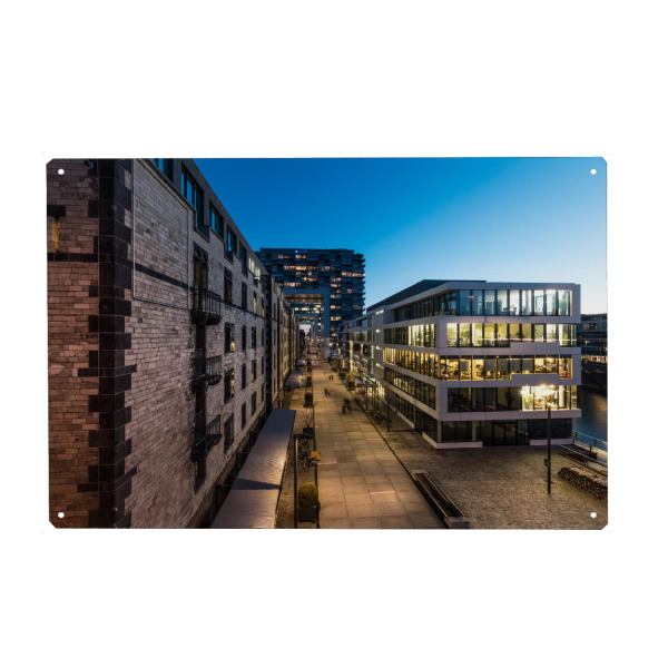 Holzbild "Auf der Rheinauwerft" artboxONE - Städte,Städte / Köln,Architektur - Zollhafen,Köln,Rheinauhafen,Kranhäuser,Altstadt-süd