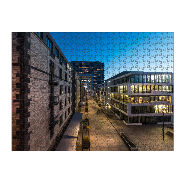 Puzzle Ravensburger "Auf der Rheinauwerft" artboxONE - Städte,Städte / Köln,Architektur - Zollhafen,Köln,Rheinauhafen,Kranhäuser,Altstadt-süd