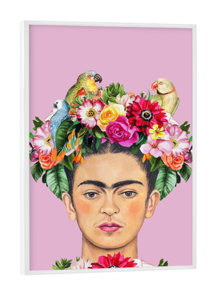 Poster mit weißem Rahmen "Frida Papageien und Blumen" artboxONE - Floral,Tiere,Menschen
