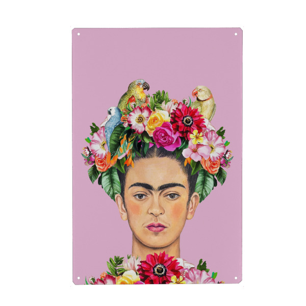 Holzbild "Frida Papageien und Blumen" artboxONE - Floral,Tiere,Menschen