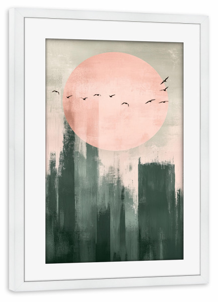 Poster mit Rahmen weiß "Vogelformation am Horizont" artboxONE - Natur,Tiere,Abstrakt