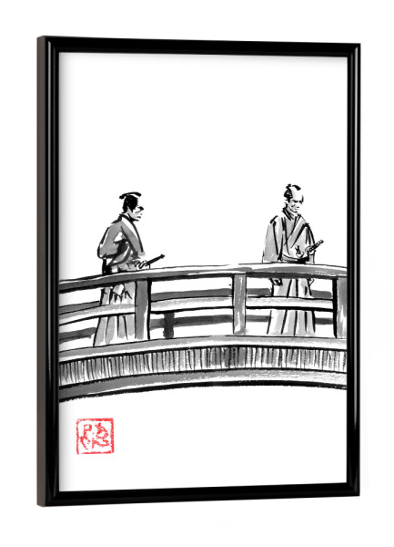 Poster mit schwarzem Rahmen "2 Samurai auf der Brücke" artboxONE - Reise / Asien - Samurai,Sumie,Japan,Brücke,Edo
