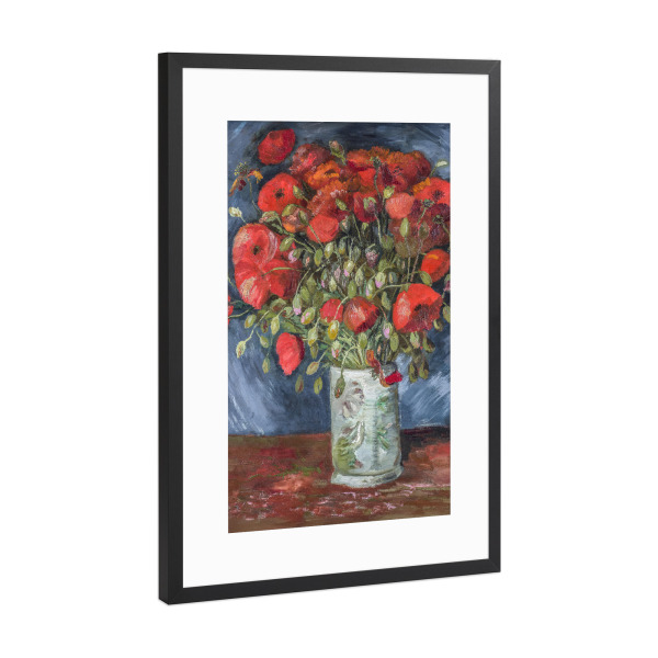 Poster mit Rahmen Schwarz (Metallic) "Van Gogh, rote Mohnblumen mit Vase" artboxONE - Natur,Floral,Abstrakt