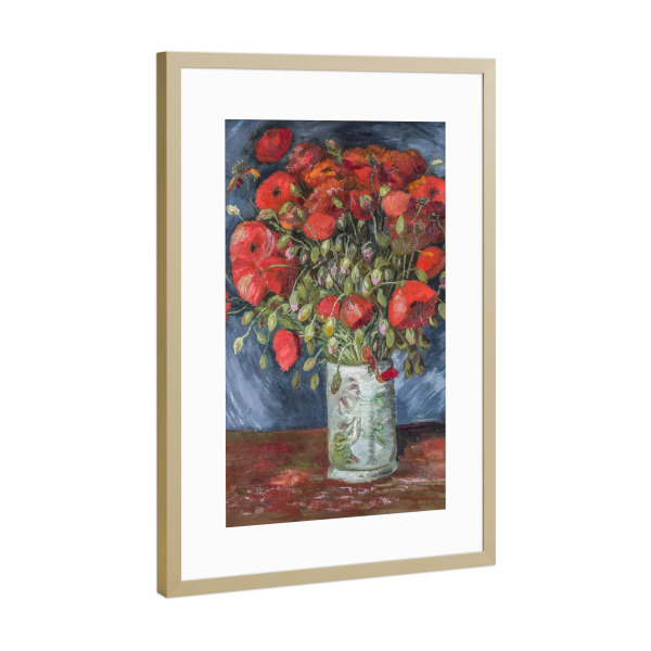 Poster mit Rahmen Gold "Van Gogh, rote Mohnblumen mit Vase" artboxONE - Natur,Floral,Abstrakt