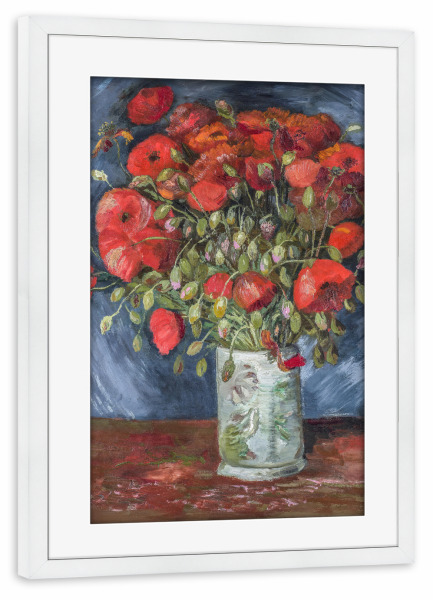 Poster mit Rahmen weiß "Van Gogh, rote Mohnblumen mit Vase" artboxONE - Natur,Floral,Abstrakt