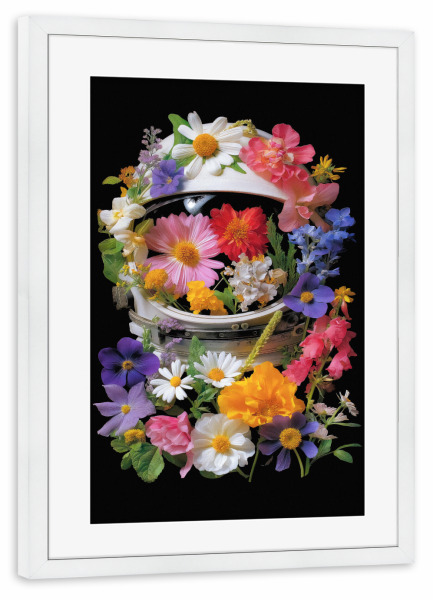 Poster mit Rahmen weiß "Kosmische Blüte" artboxONE - Floral,Abstrakt,Galaxy